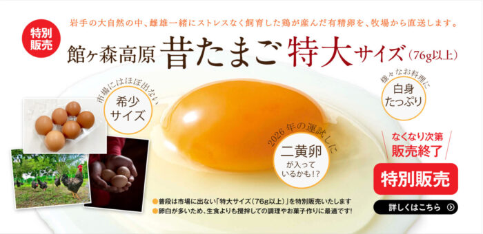 特別販売！！館ヶ森高原昔たまご特大サイズ（76ｇ以上）